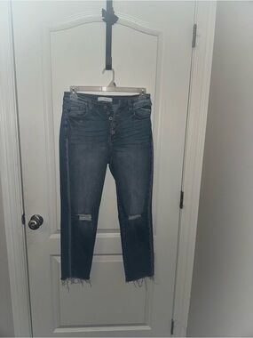 KanCan Dark Blue Button-Fly Cropped Jeans
